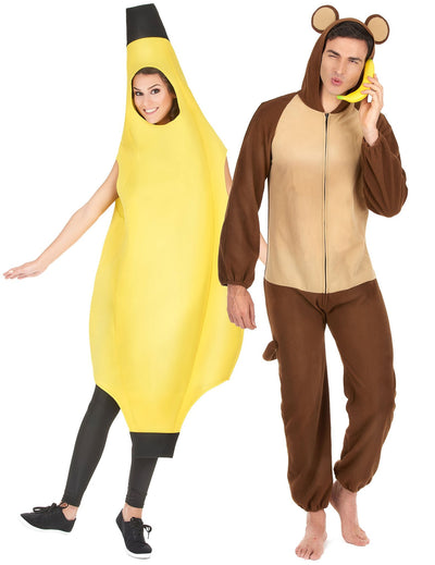 Disfraz pareja plátano y mono adulto