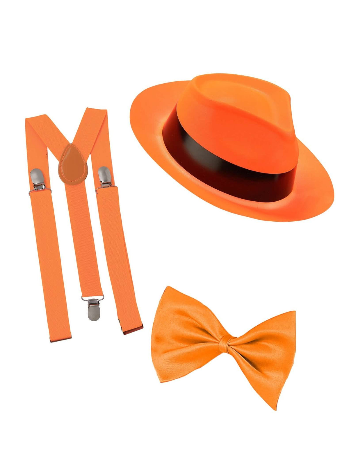 Kit de accesorios de pajarita y tirantes naranja fluo para adultos