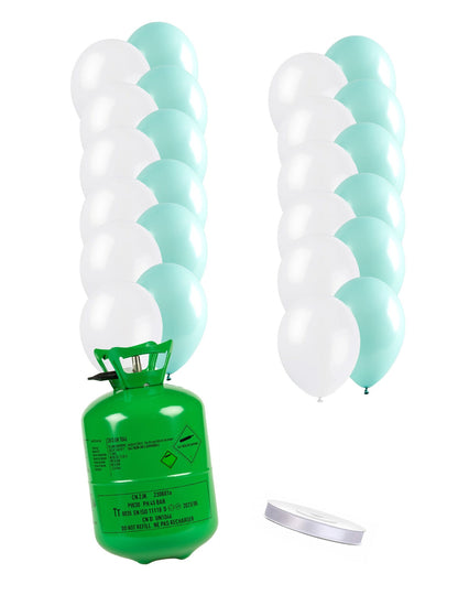 Kit de cilindro de helio con 12 globos de color menta 12 globos blancos y cinta