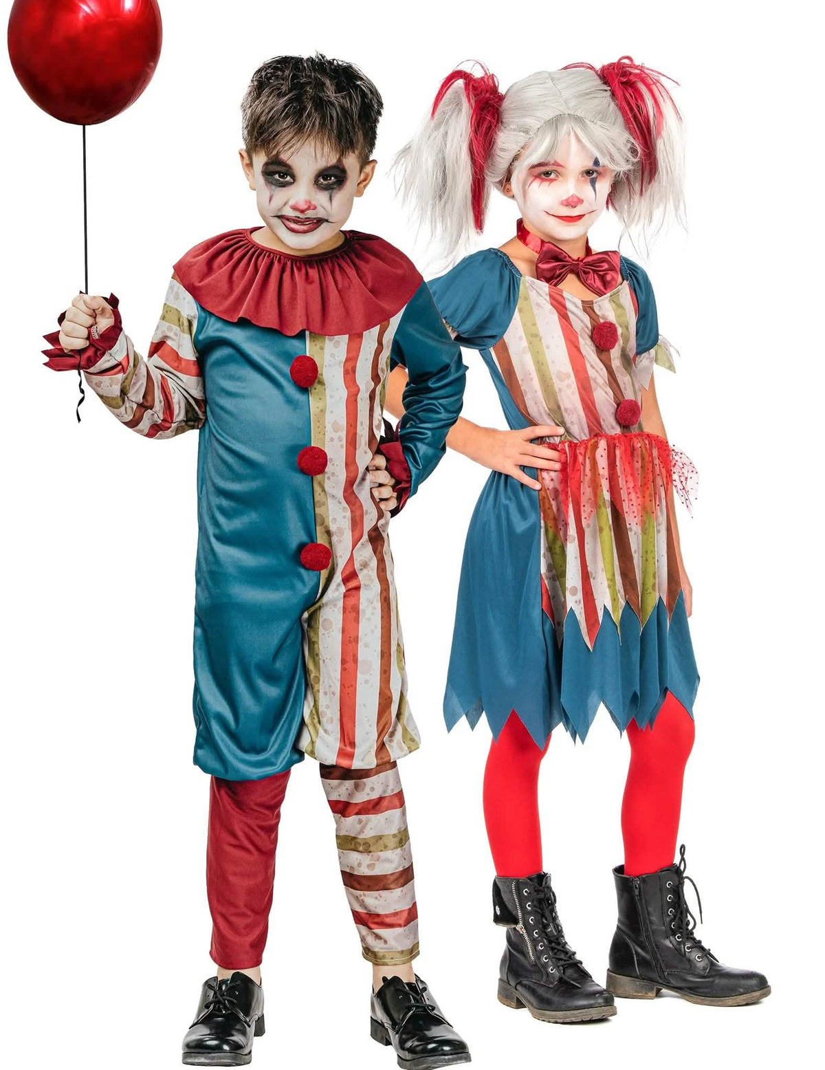 Disfraz de pareja de payasos coloridos para niños para Halloween