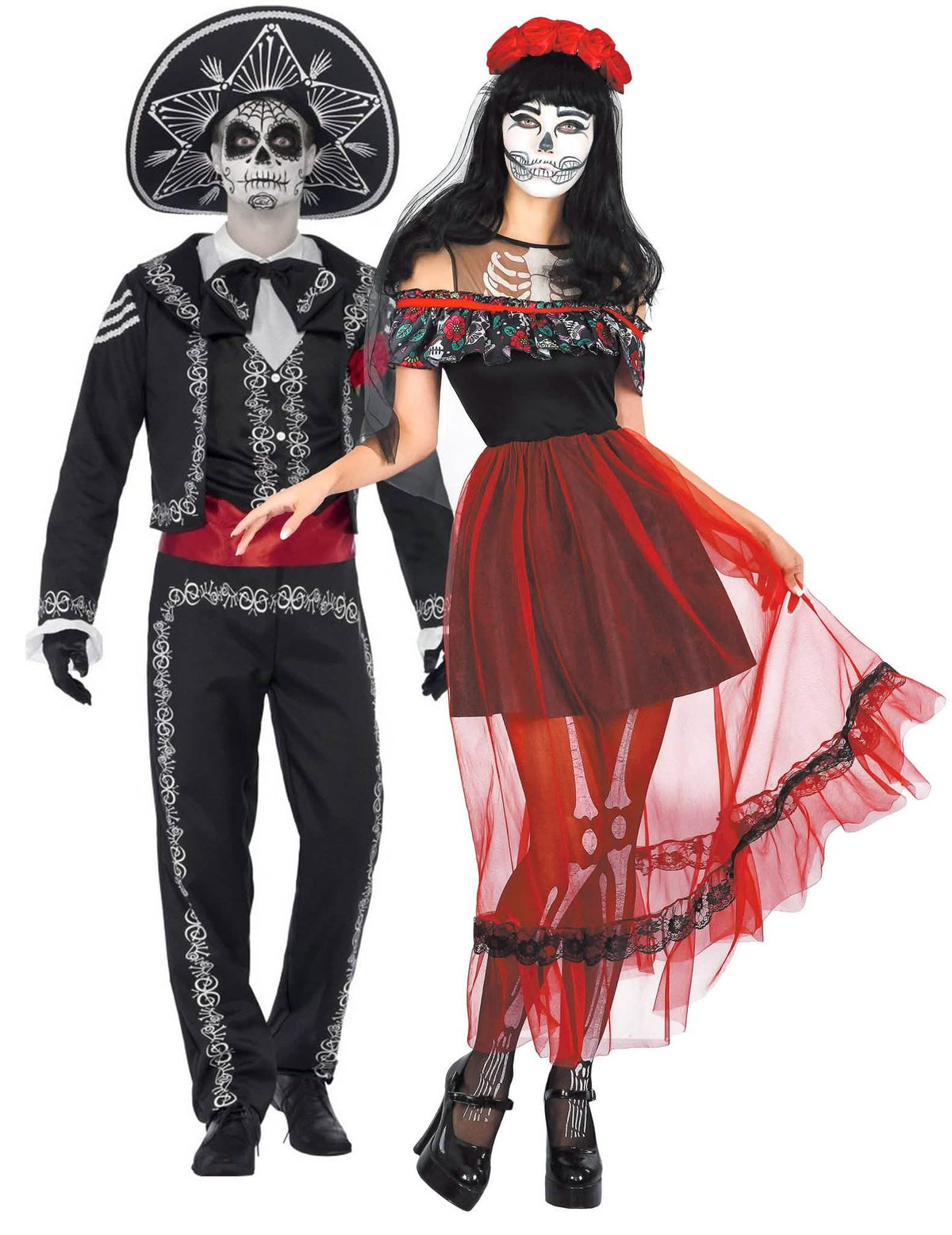 Disfraz de pareja esqueleto mejicano Día de los muertos Halloween adulto