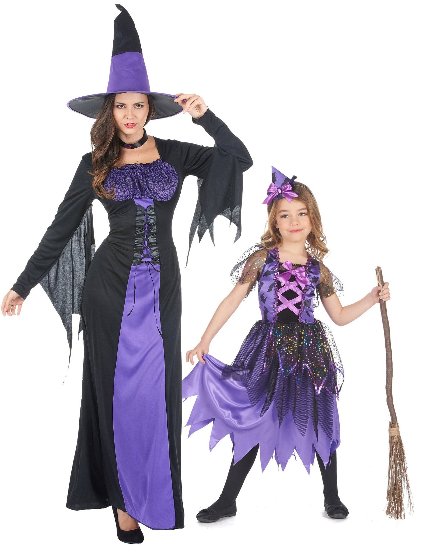 Disfraz de pareja brujas lilas madre-hija Halloween