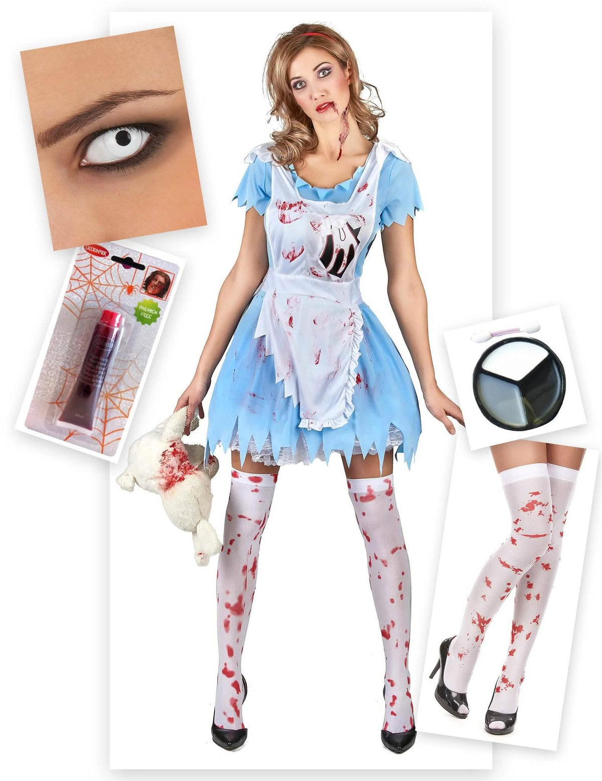 Kit disfraz Alicia zombie mujer Halloween