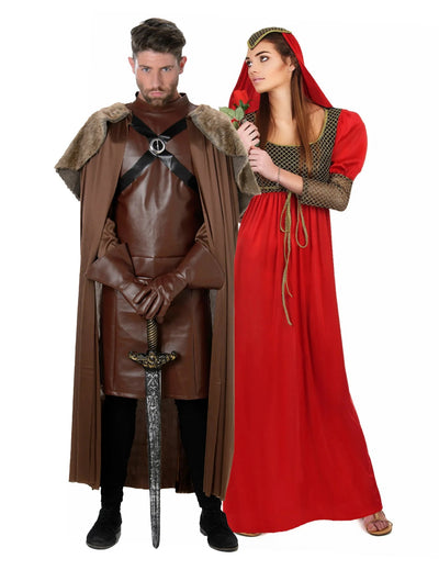Disfraz de pareja medieval rojo para adulto