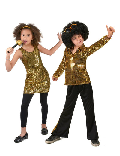 Disfraz de pareja disco dorado infantil