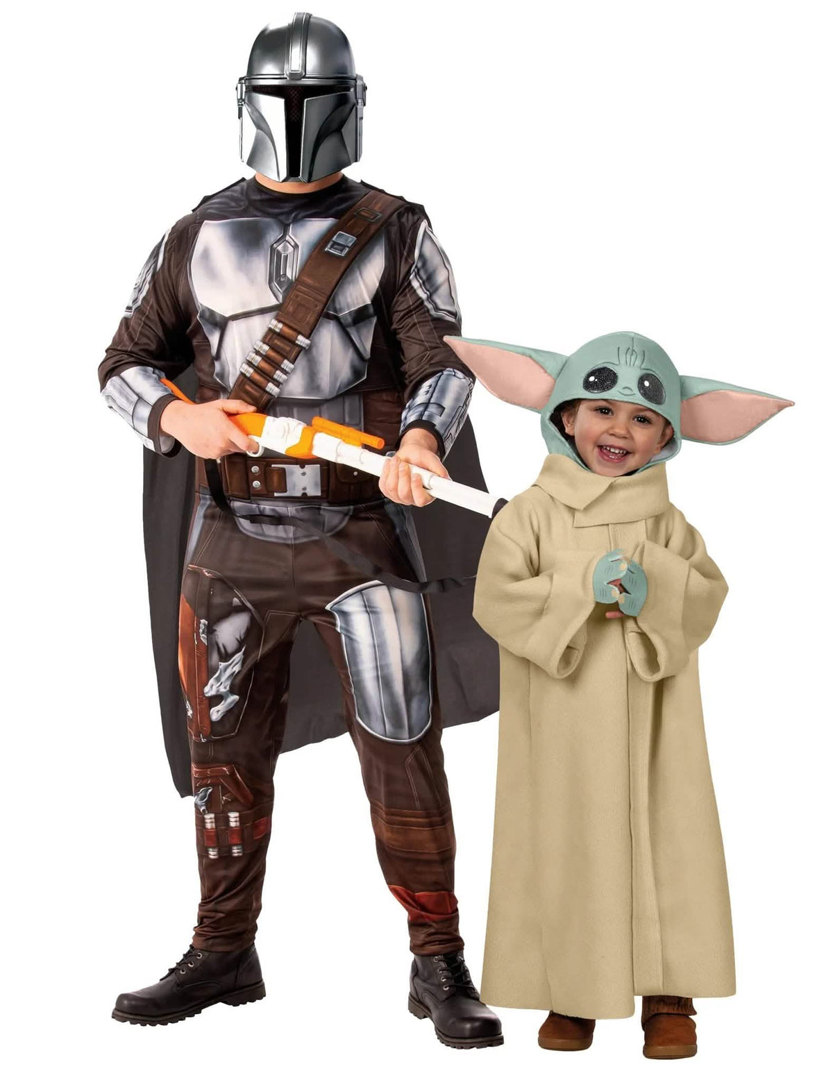 Disfraz de pareja The Mandalorian y Baby Yoda padre e hijo
