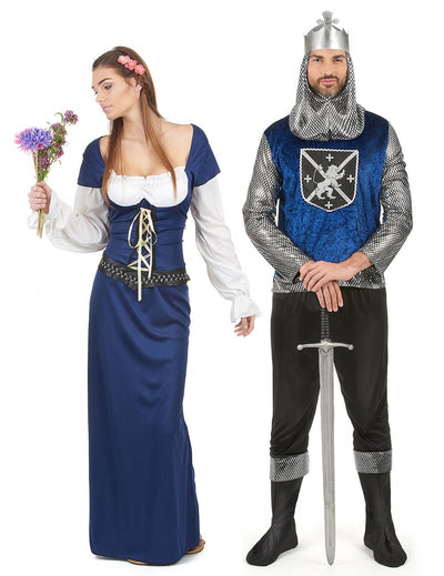 Disfraz de pareja medieval azul adulto