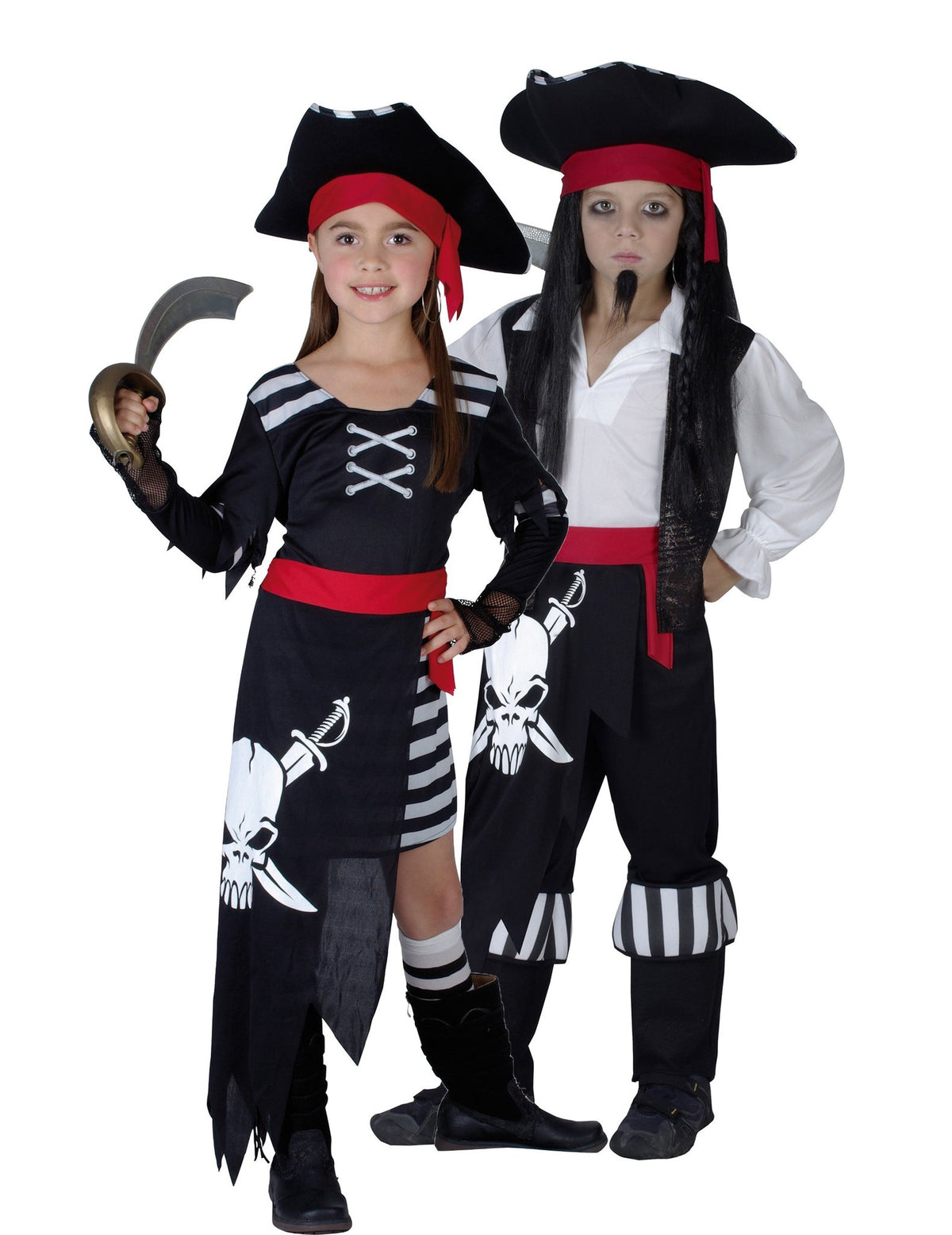 Disfraz infantil de pareja de jefe y jefa de los piratas