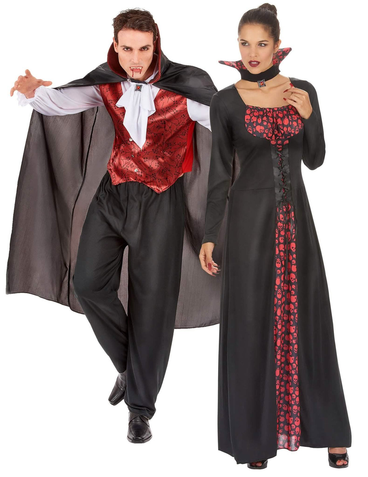 Disfraz de pareja vampiros terroríficos rojo Halloween adulto