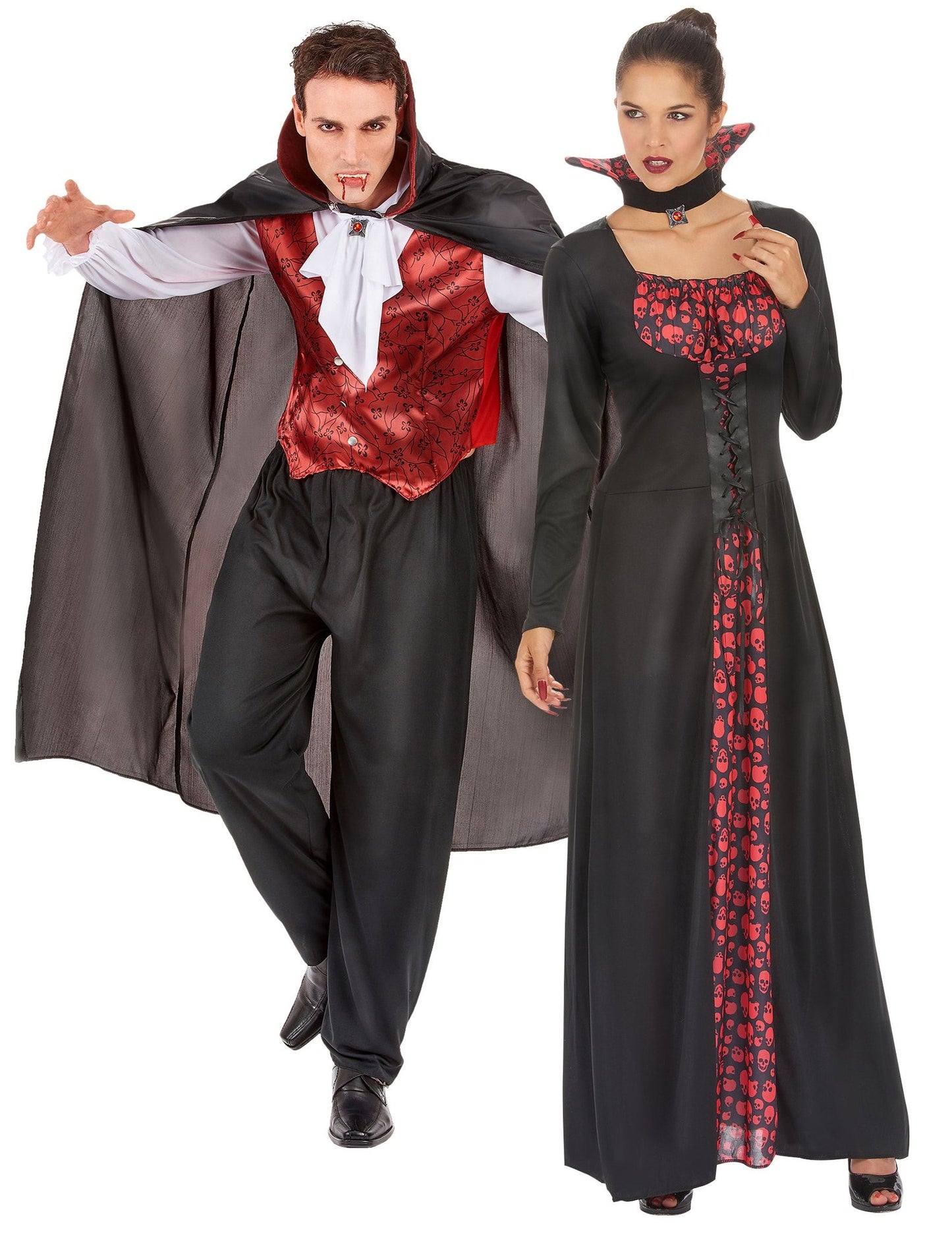 Disfraz de pareja vampiros terroríficos rojo Halloween adulto