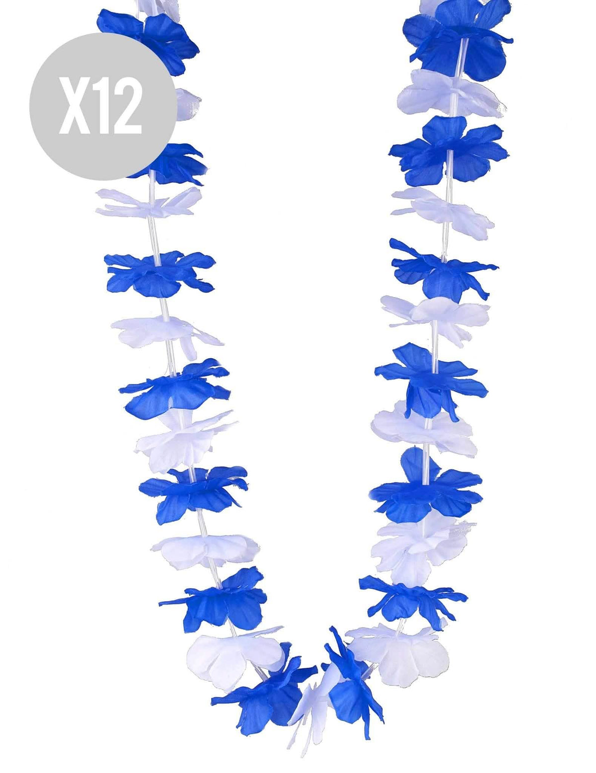 12 collares hawaianos azules y blancos para adulto