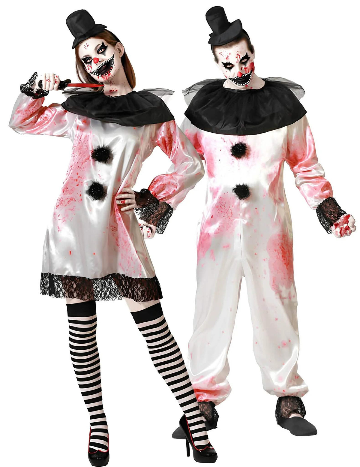 Disfraz de pareja Pierrot asesinos para adultos Halloween