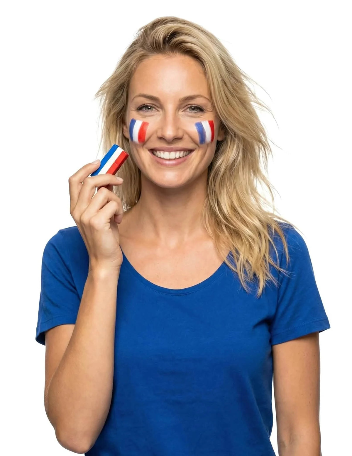 Set de aficionado Francia: sombrero, trompeta de bruma y Maquillaje
