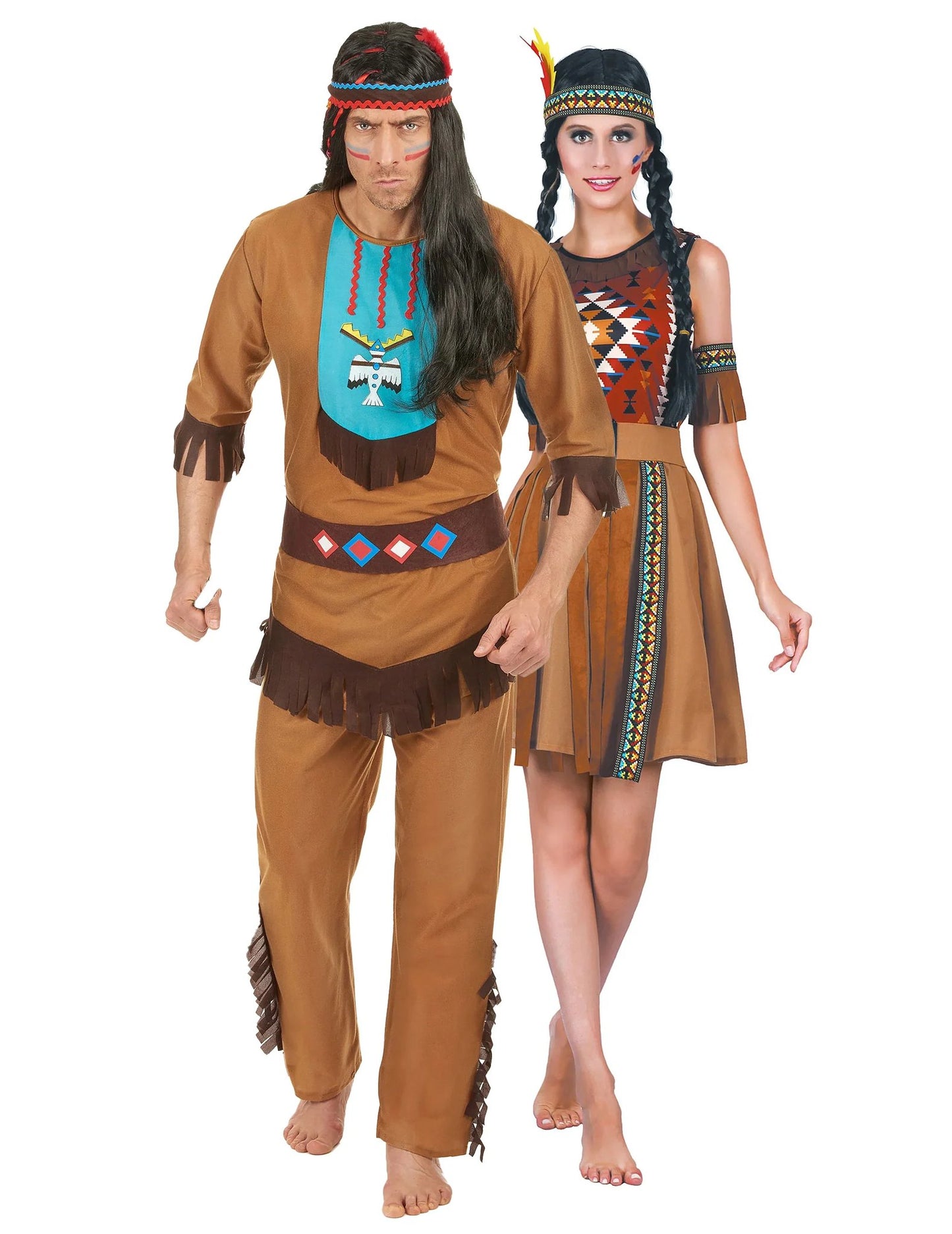Disfraz de pareja india con flecos para adulto