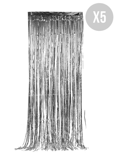 Pack de 5 cortinas brillantes plateadas