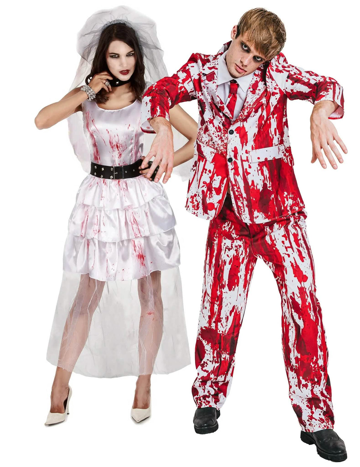 Disfraz de pareja de novios zombis para adultos