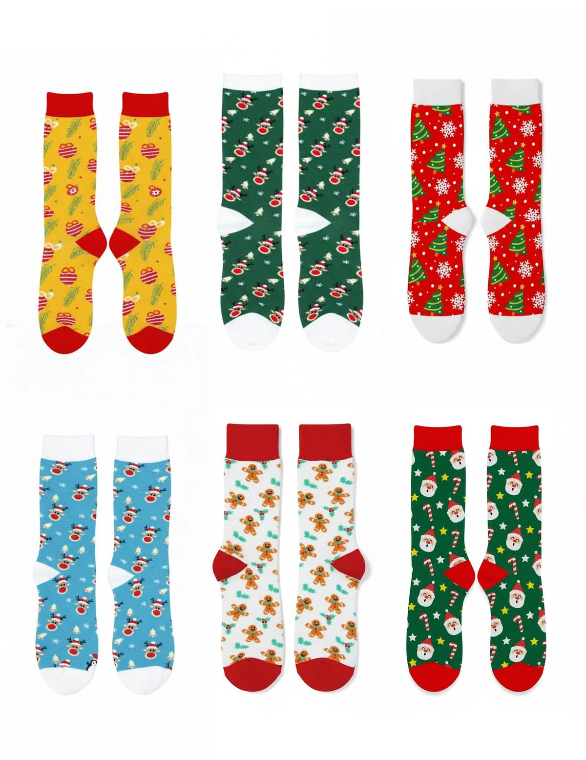 Lote de 6 pares de calcetines de Navidad con motivos festivos para adulto