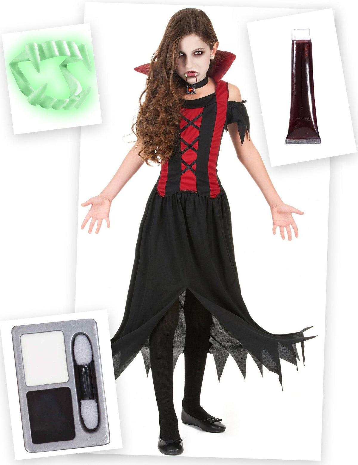 Pack disfraz vampiro rojo Halloween niña