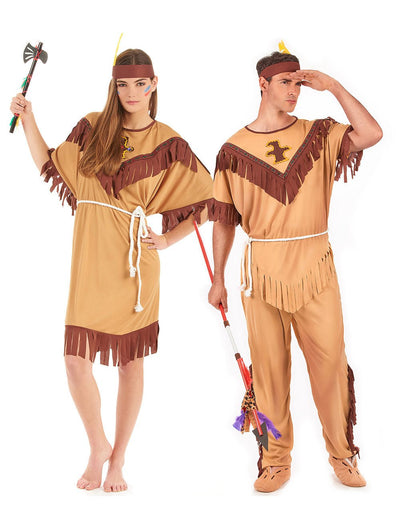 Disfraz de pareja india bicolor adulto