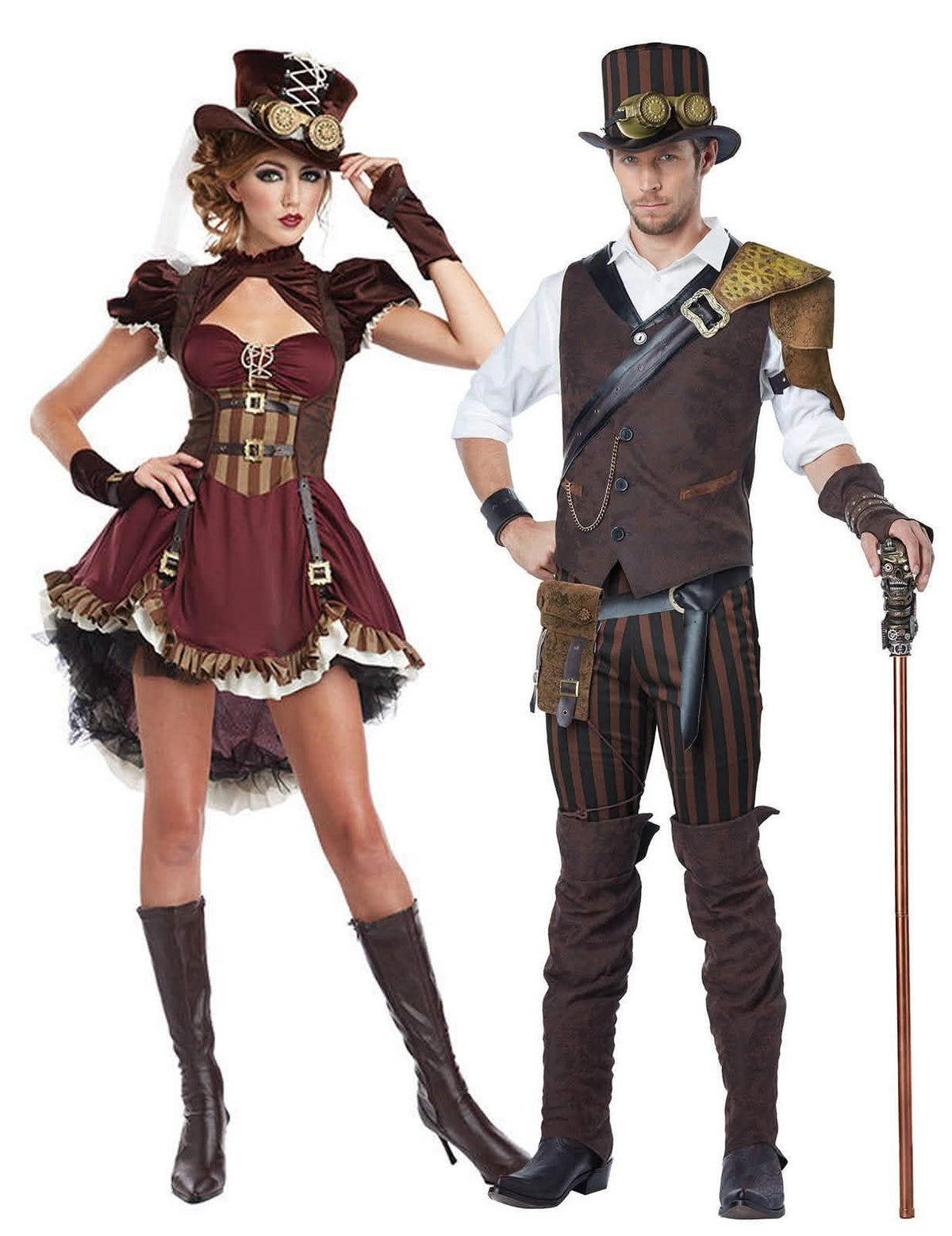 Disfraz de pareja de aventureros steampunk adultos