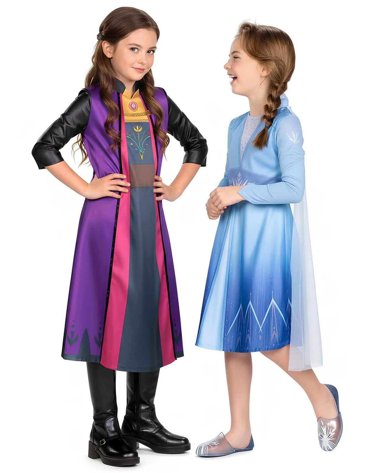 Déguisement de couple Elsa et Anna La Reine des Neiges pour enfants bleu et violet