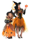 Disfraz de bruja naranja para madre e hija para Halloween