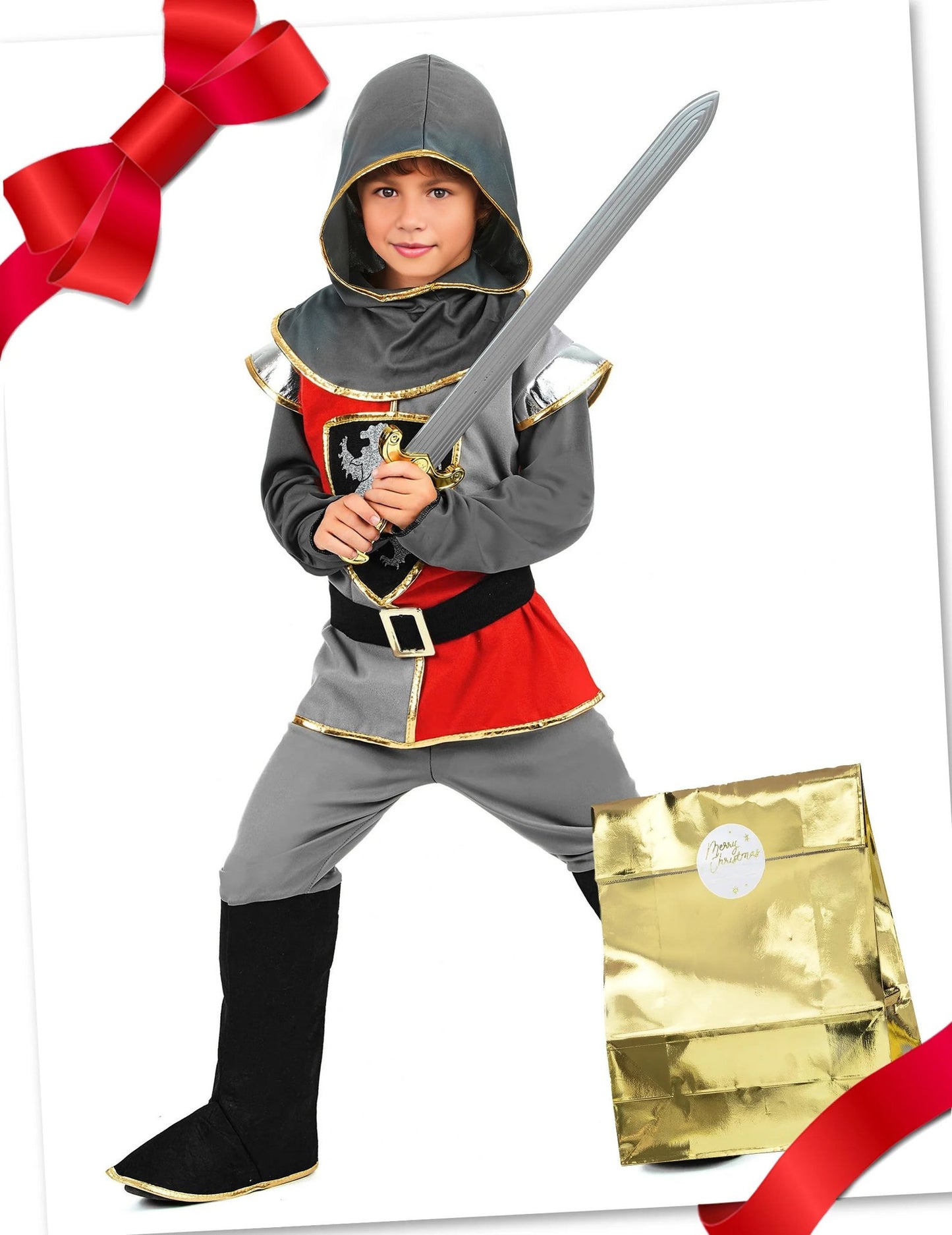 Cofre regalo disfraz caballero con accesorios niño