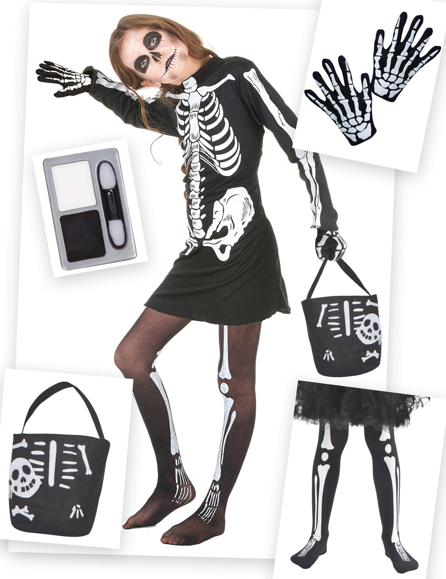 Pack disfraz esqueleto Halloween niña