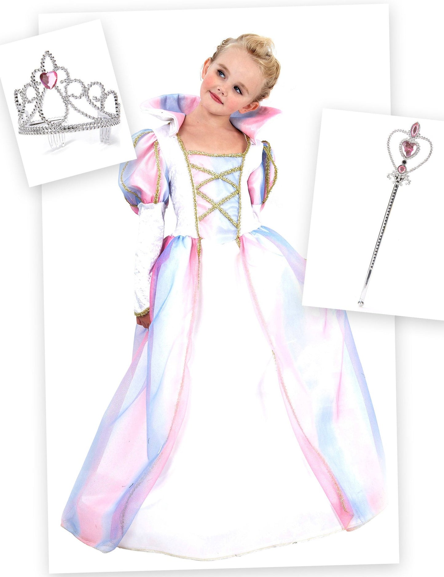 Kit disfraz princesa niña con corona y varita