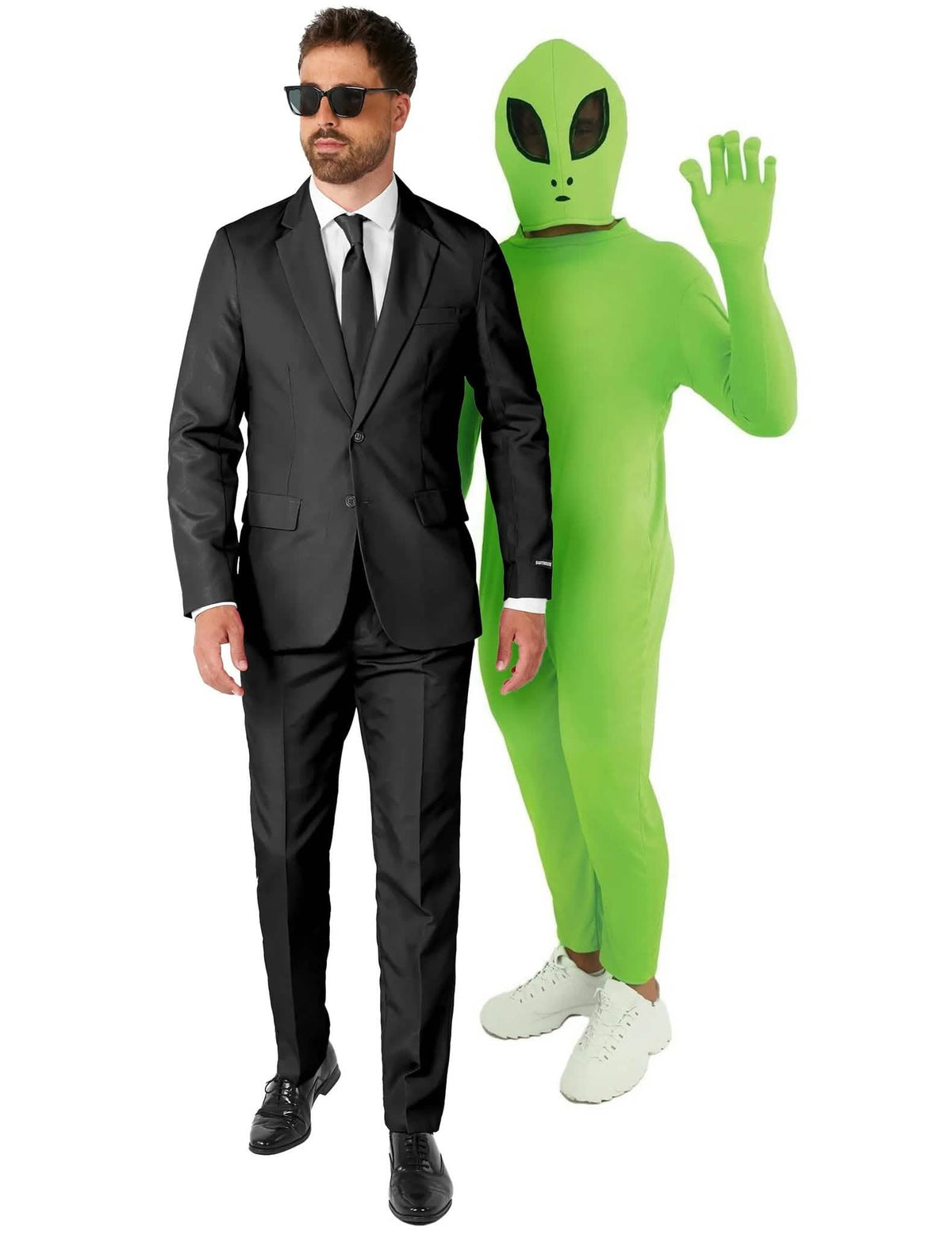 Disfraz de pareja para hombre en negro y alienígena adulto
