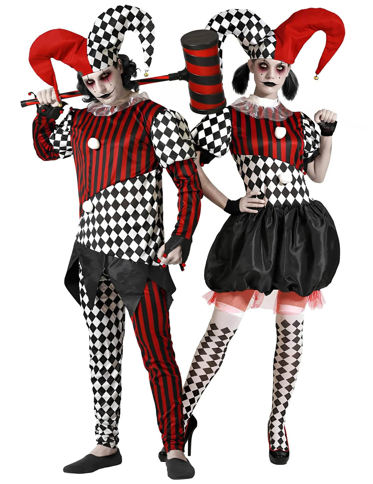 Disfraz de pareja de bufones terroríficos para adultos Halloween