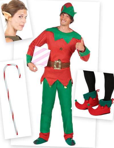 Kit disfraz elfo hombre con cubre botas, orejas y bastón