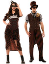 Disfraz de pareja steampunk marrón adulto