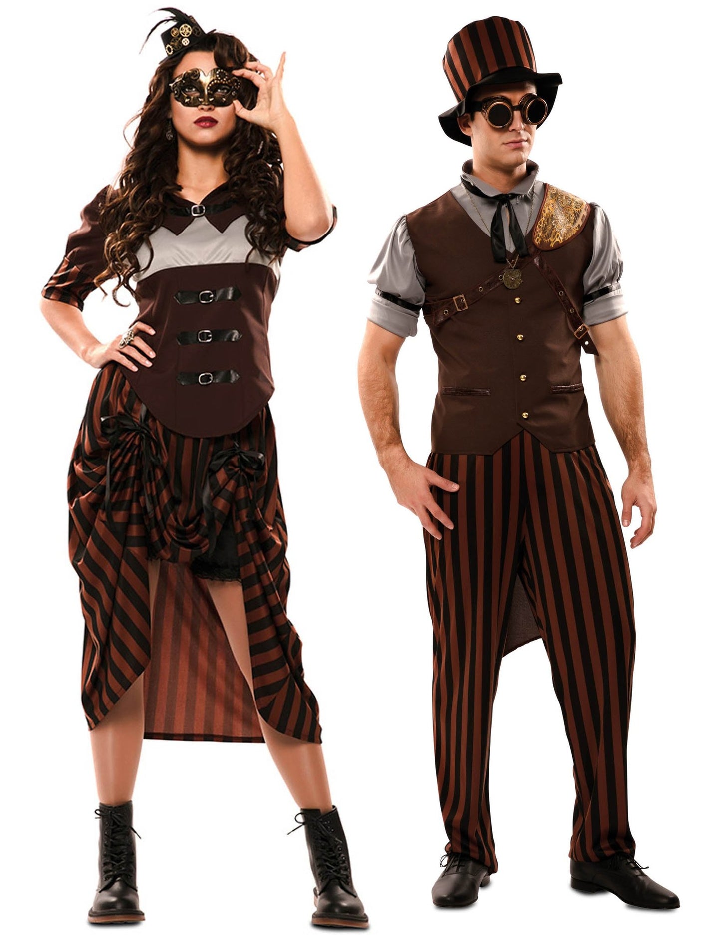 Disfraz de pareja steampunk marrón adulto