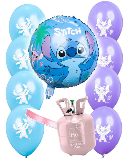 Kit de bombona de helio con 9 globos Stitch™ y cinta.