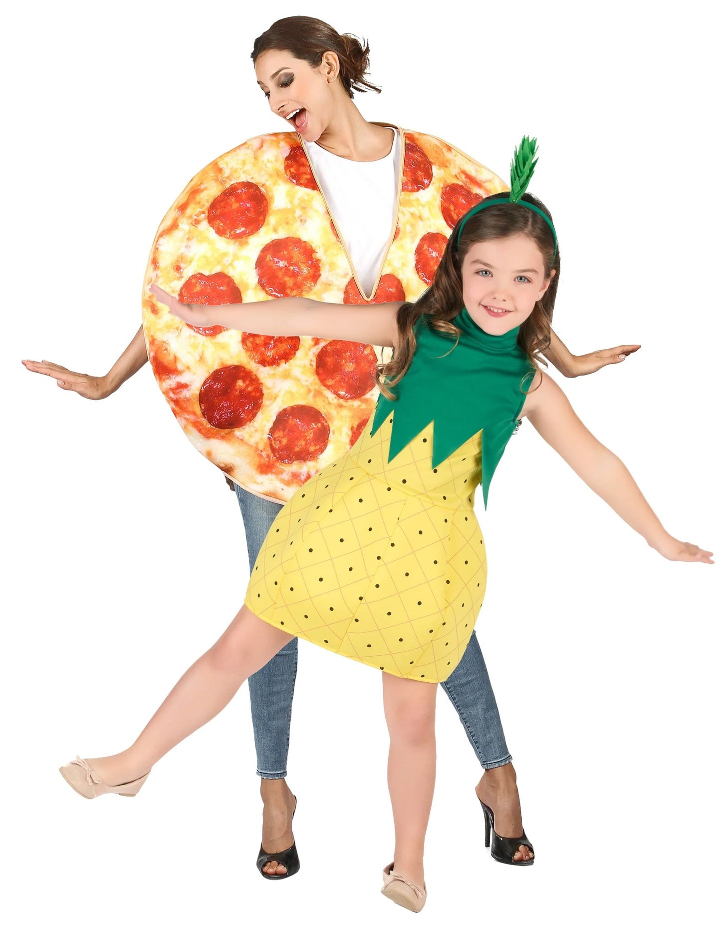 Disfraz de pareja de pizza y piña para padres e hijos