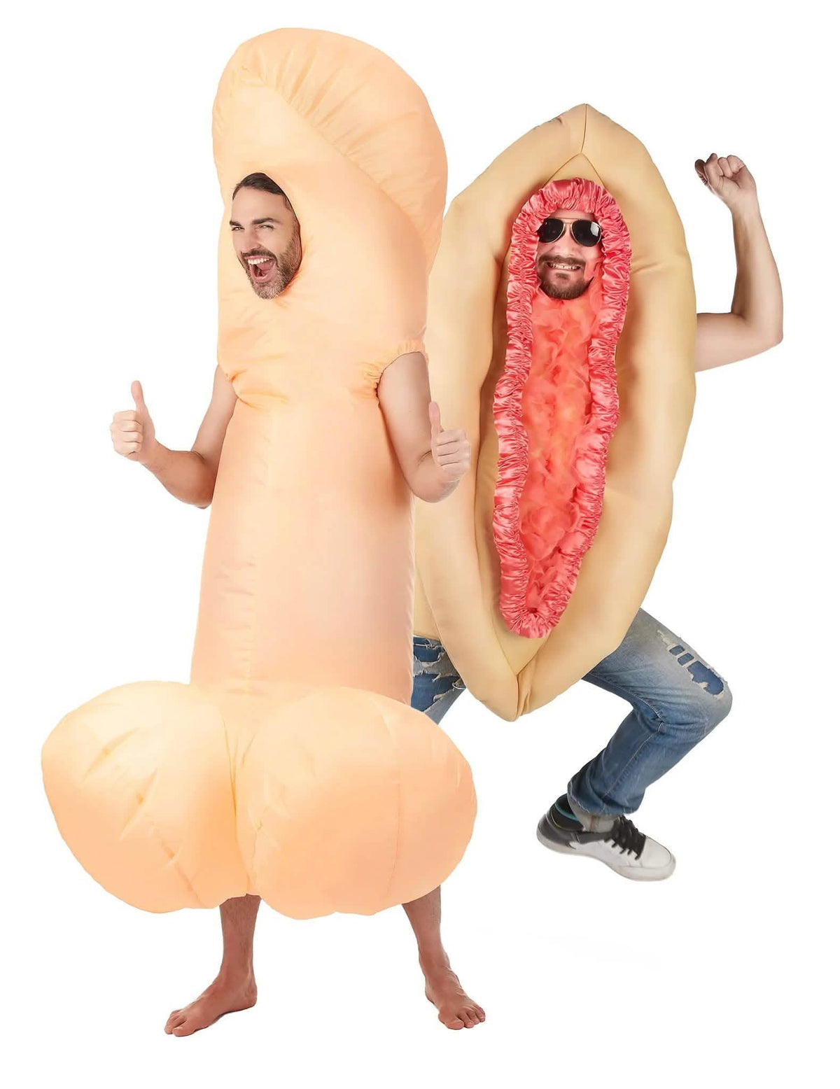 Disfraz hinchable de pareja de pito y ceceo para adultos
