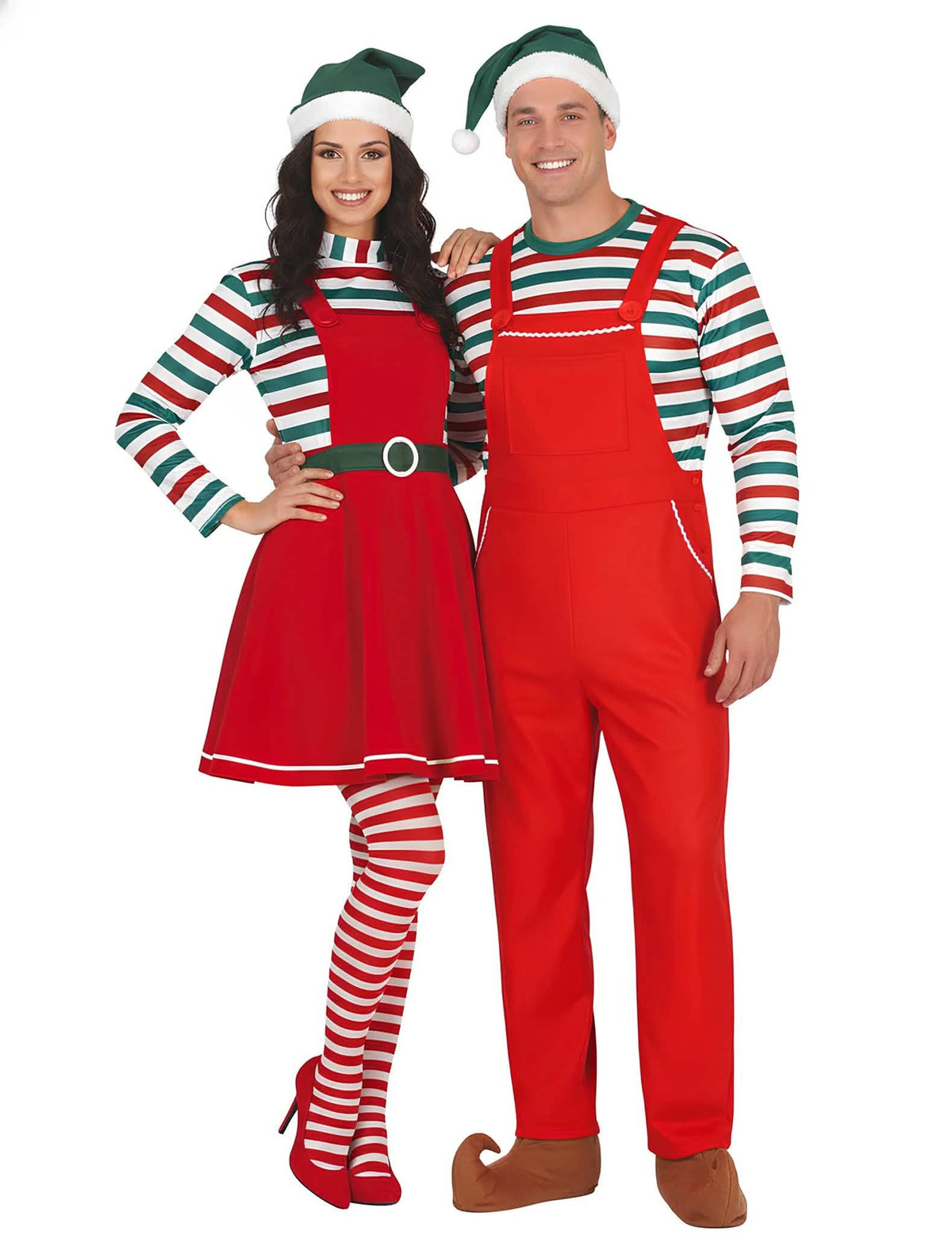 Disfraz de pareja de elfos de Papá Noel para adultos