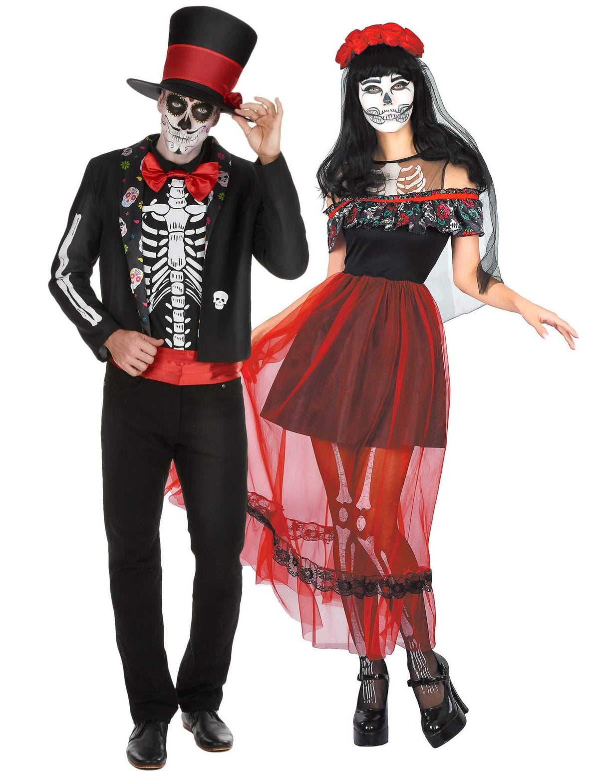 Disfraz de pareja Esqueletos Día de los muertos Halloween adutlos