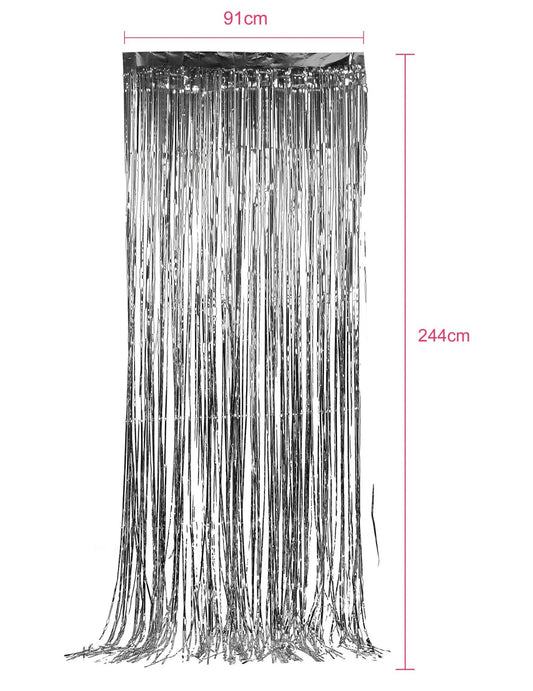 Paquete de 5 cortinas brillantes plateadas