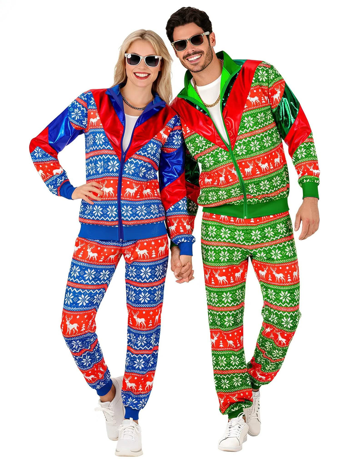 Disfraz de pareja chándal verde y rojo Navidad adulto