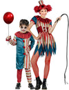 Disfraz de pareja de payasos coloridos para madre e hijo en Halloween