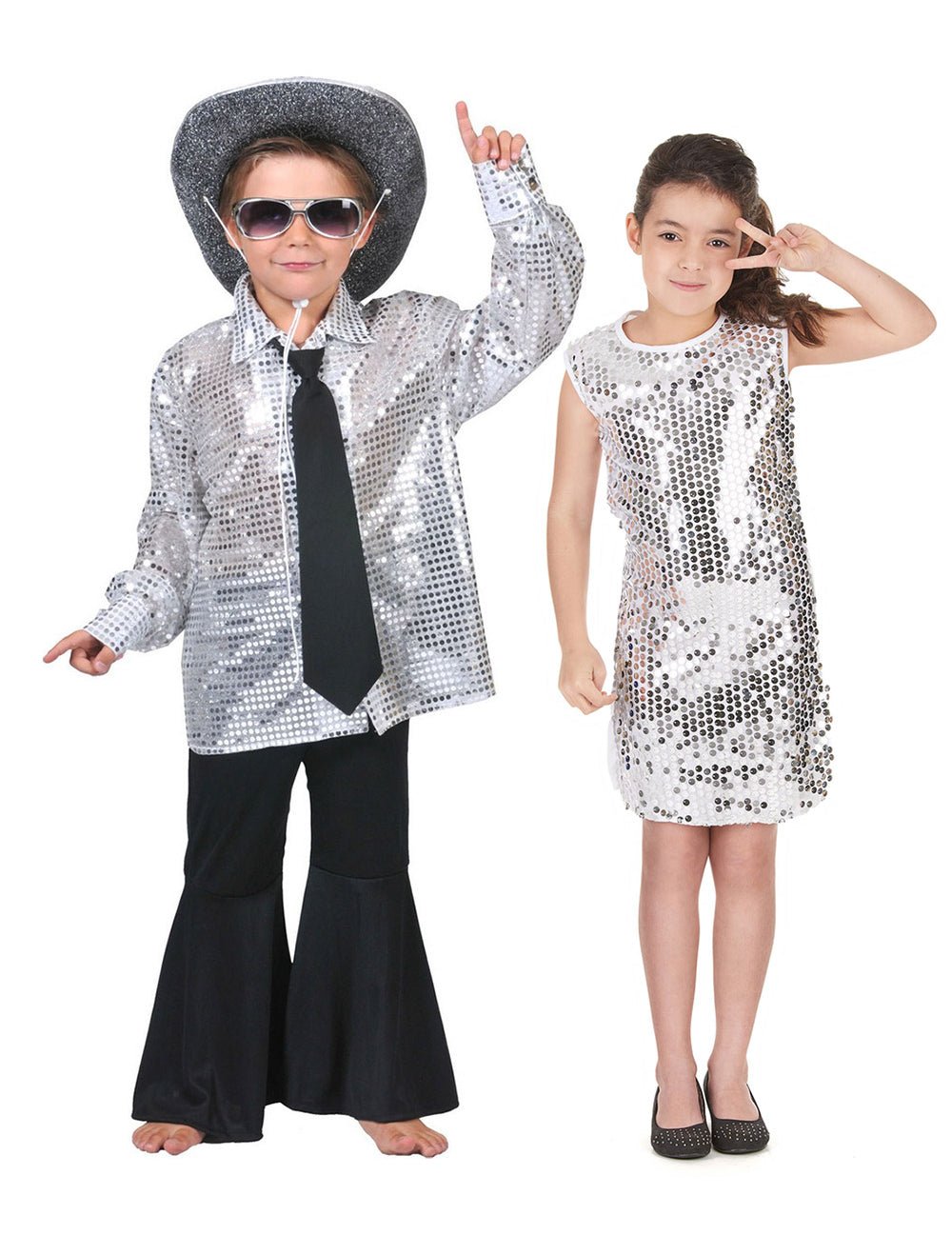 Disfraz de pareja disco plateado niños