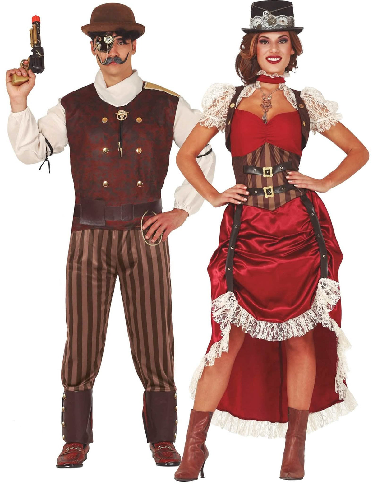 Disfraz de pareja steampunk roja para adulto