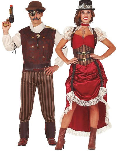 Disfraz de pareja steampunk roja para adulto