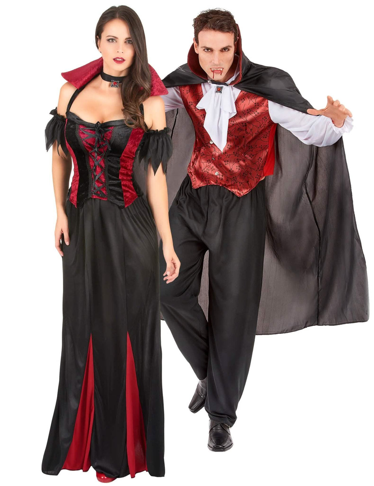 Disfraz de pareja vampiros murciélago rojo Halloween adulto