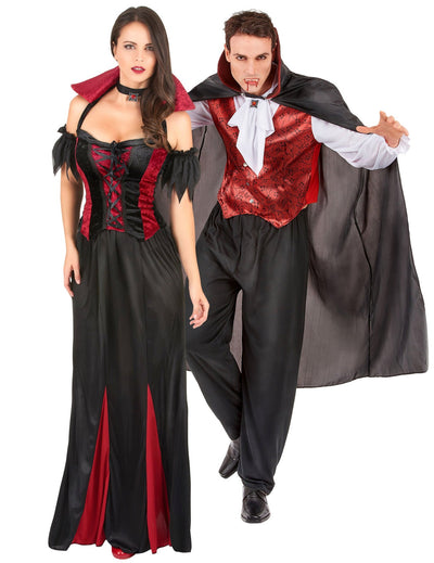 Disfraz de pareja vampiros murciélago rojo Halloween adulto