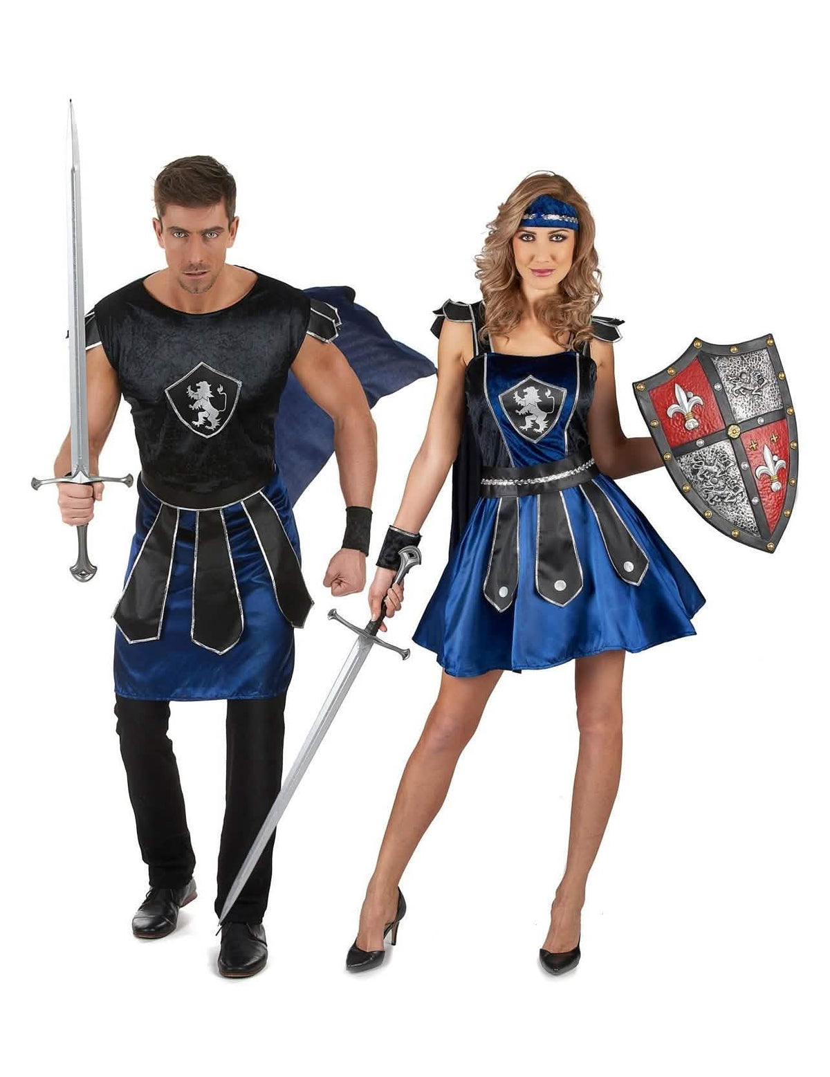 Disfraz de pareja de caballeros azules adultos
