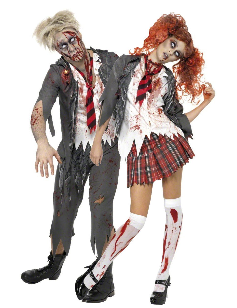 Disfraces de pareja de colegiales zombies ideales para Halloween