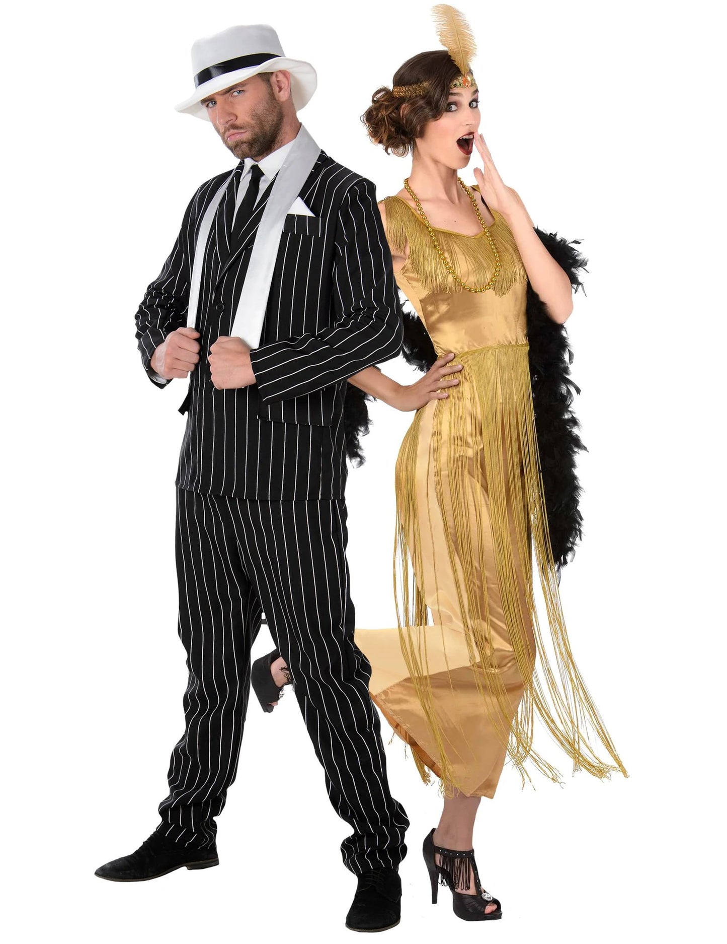 Disfraz de gángster dorado y pareja de Charleston para adultos